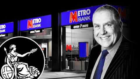 Montage of Robert Sharpe, chair of Metro Bank, and Metro Bank location