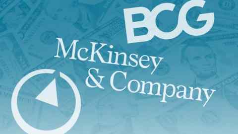 Montage showing logos of Boston Consulting Group, McKinsey and Company, Bain and Company