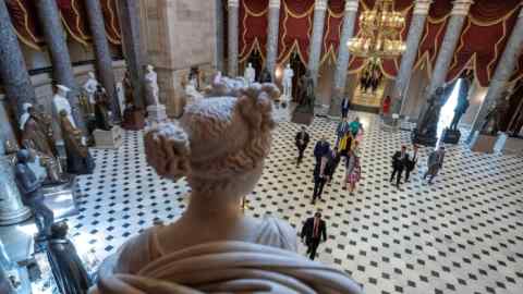 Speaker of the House Mike Johnson walks through Statuary Hall at the US Capitol this week