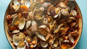 Article image: Clam and chickpeas in chilli sauce — a Honey & Co recipe