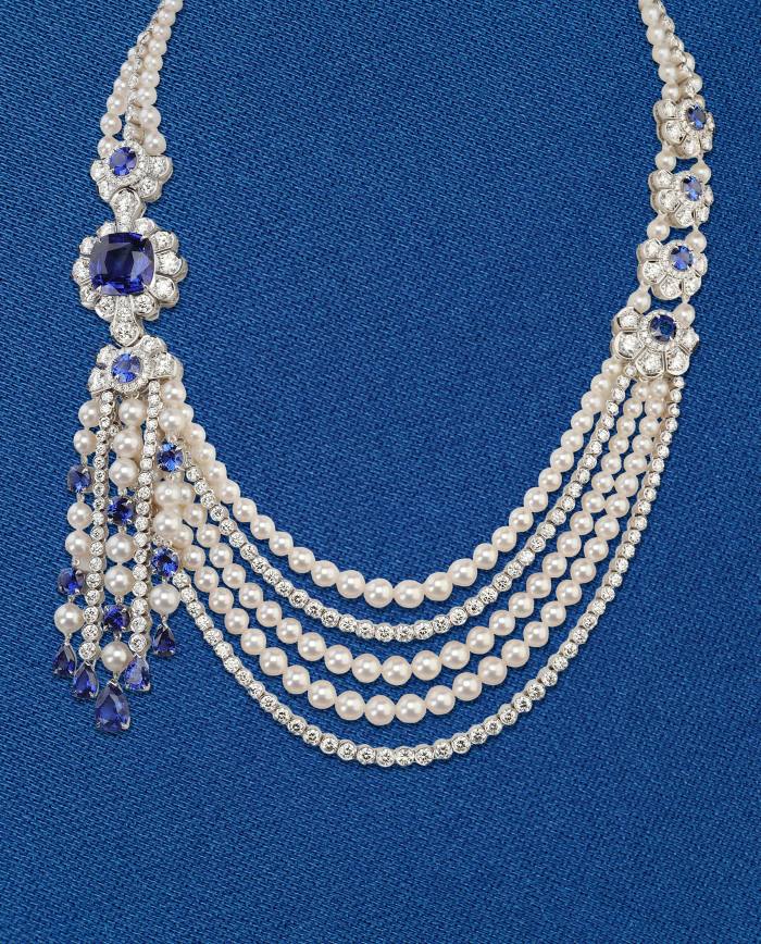 The Garrard pearl, diamond and sapphire Marguerite necklace