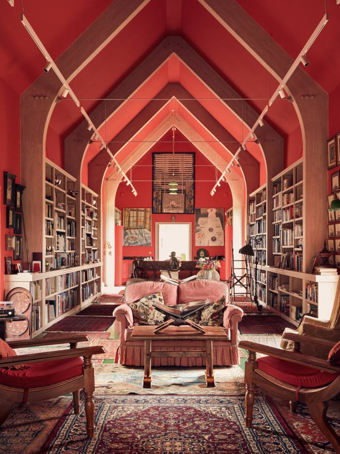 The library and dining room at Prue Leith’s Gloucestershire home . . . 